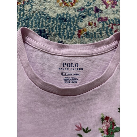 Polo Ralph Lauren Floral Embroidered Patchwork Pink Short Sleeve Tshirt Size S - Picture 4 of 8